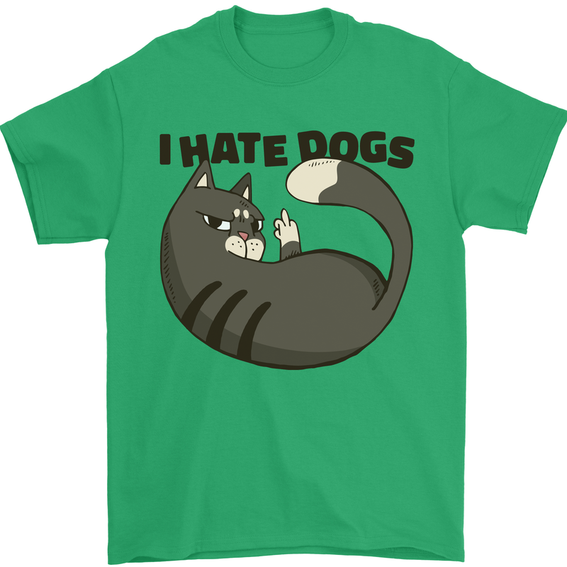 I Hate Dogs Funny Cat Lover Mens T-Shirt Cotton Gildan Irish Green