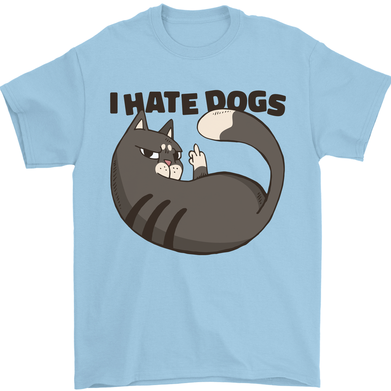 I Hate Dogs Funny Cat Lover Mens T-Shirt Cotton Gildan Light Blue