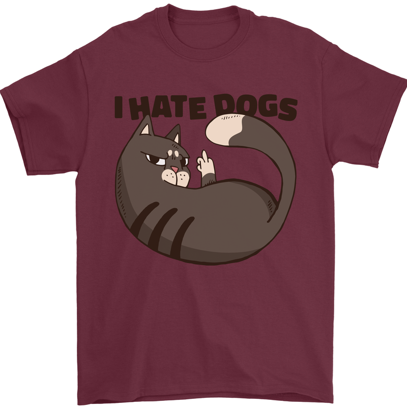 I Hate Dogs Funny Cat Lover Mens T-Shirt Cotton Gildan Maroon