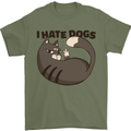 I Hate Dogs Funny Cat Lover Mens T-Shirt Cotton Gildan Military Green
