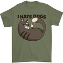 I Hate Dogs Funny Cat Lover Mens T-Shirt Cotton Gildan Military Green