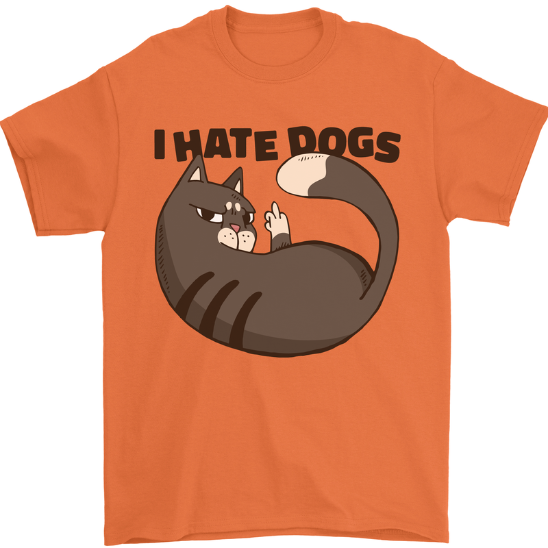 I Hate Dogs Funny Cat Lover Mens T-Shirt Cotton Gildan Orange