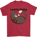 I Hate Dogs Funny Cat Lover Mens T-Shirt Cotton Gildan Red