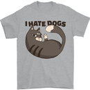 I Hate Dogs Funny Cat Lover Mens T-Shirt Cotton Gildan Sports Grey