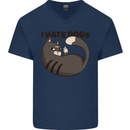 I Hate Dogs Funny Cat Lover Mens V-Neck Cotton T-Shirt Navy Blue