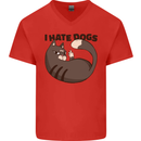 I Hate Dogs Funny Cat Lover Mens V-Neck Cotton T-Shirt Red