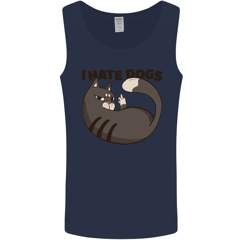 I Hate Dogs Funny Cat Lover Mens Vest Tank Top Navy Blue