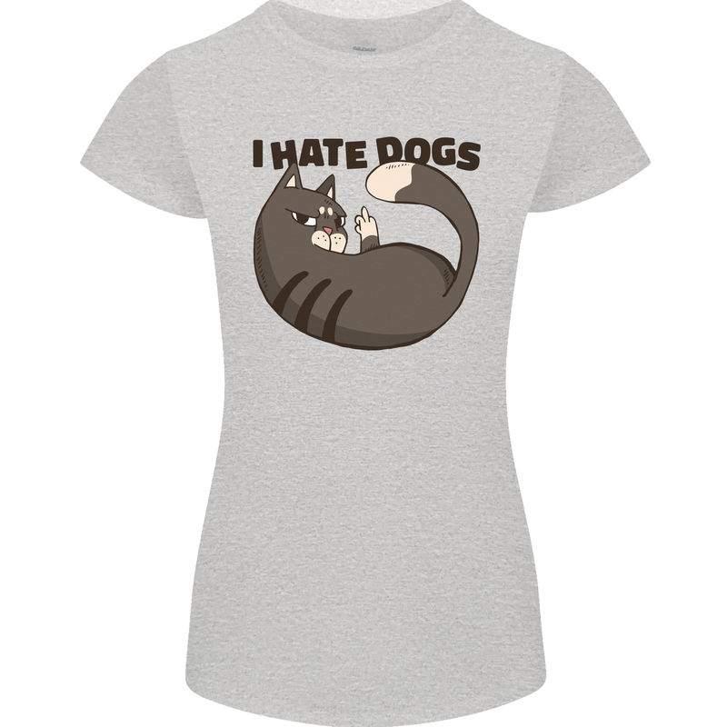 I Hate Dogs Funny Cat Lover Womens Petite Cut T-Shirt Sports Grey