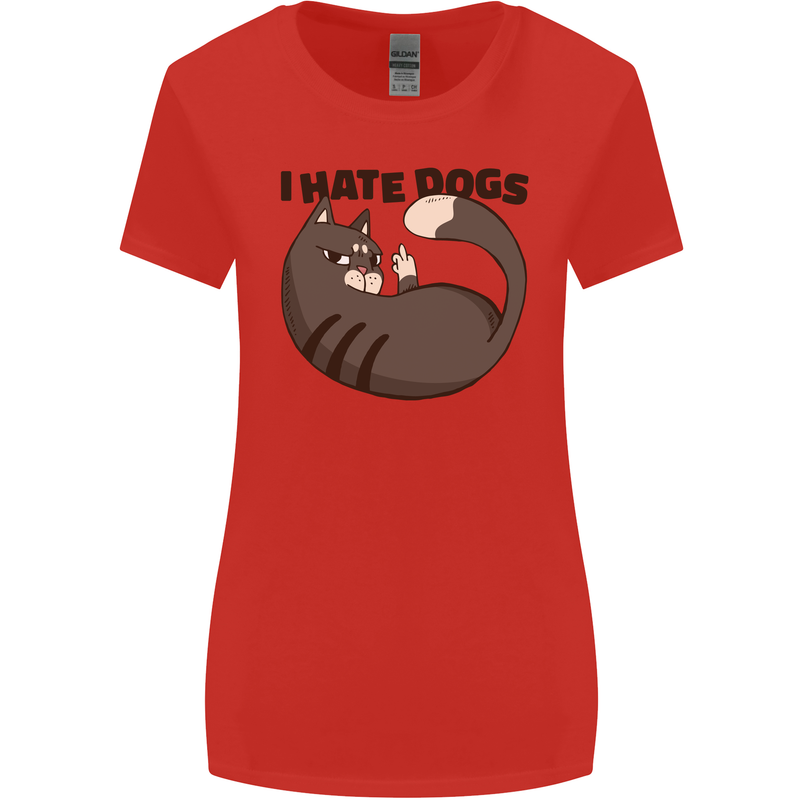 I Hate Dogs Funny Cat Lover Womens Wider Cut T-Shirt Red