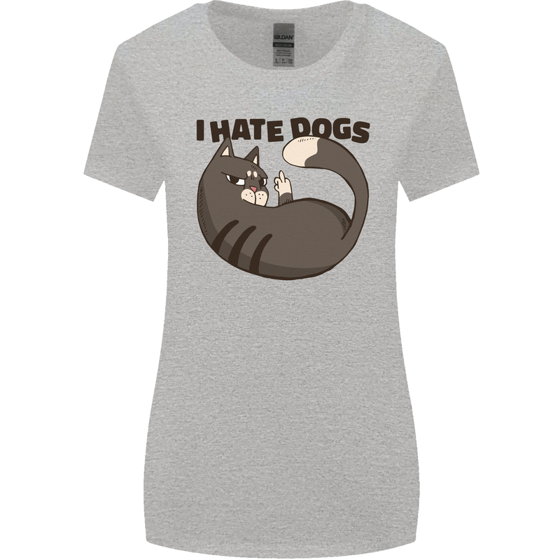 I Hate Dogs Funny Cat Lover Womens Wider Cut T-Shirt Sports Grey
