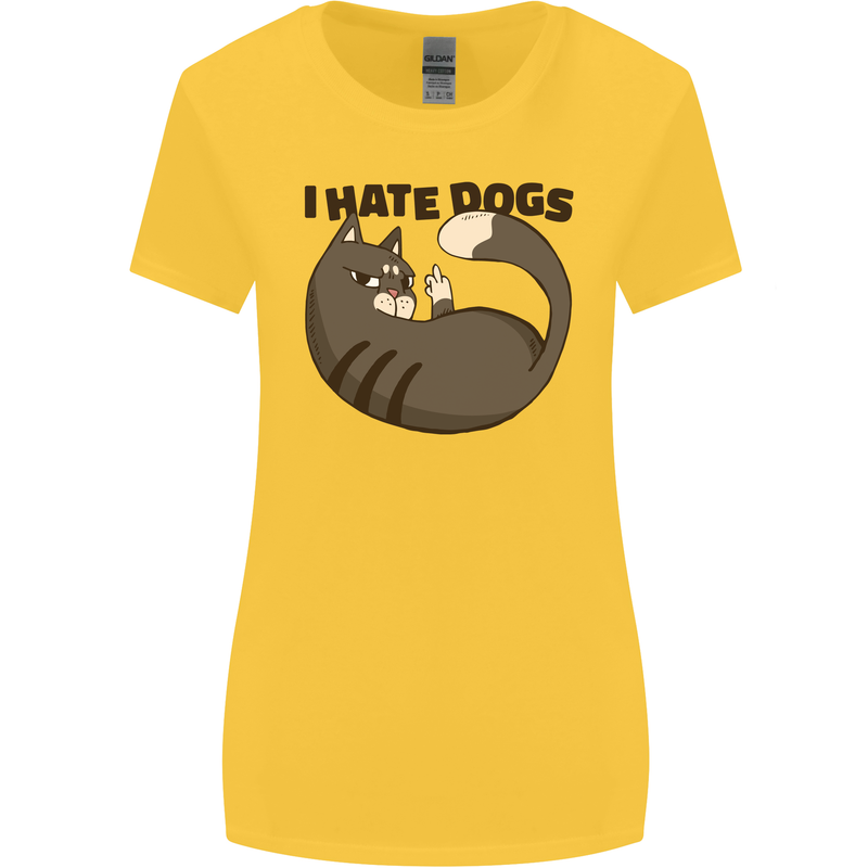 I Hate Dogs Funny Cat Lover Womens Wider Cut T-Shirt Yellow