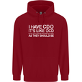 I Have OCD Funny Slogan Mens 80% Cotton Hoodie Red