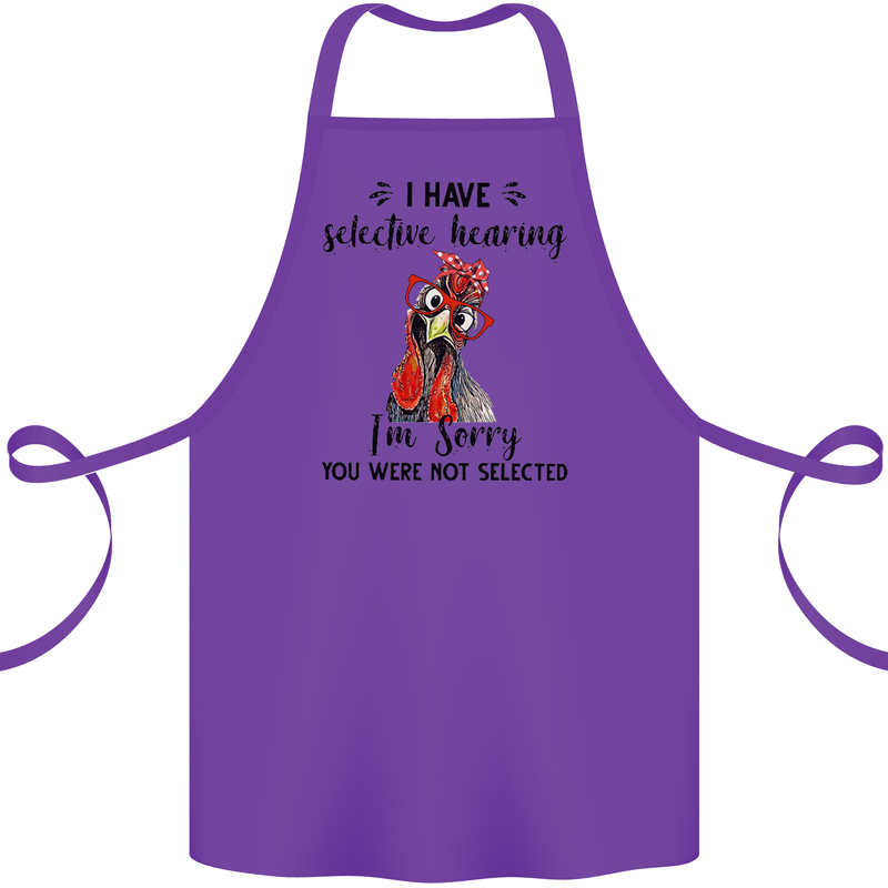 I Have Selective Hearing Sarcasm Slogan Cotton Apron 100% Organic Purple