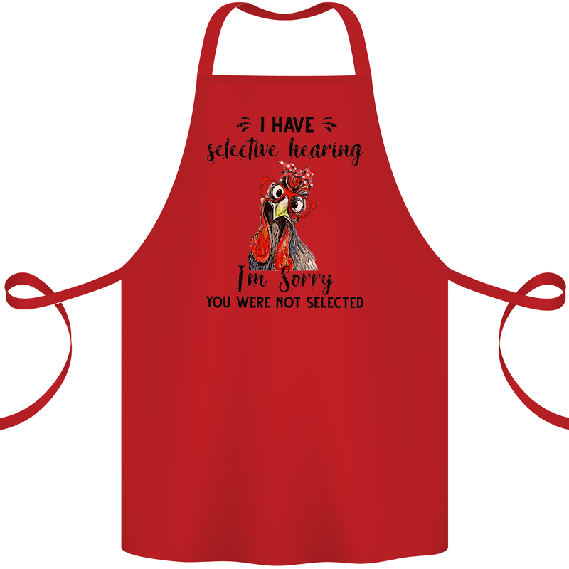 I Have Selective Hearing Sarcasm Slogan Cotton Apron 100% Organic Red