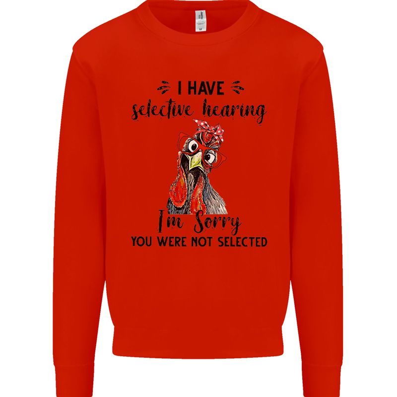 I Have Selective Hearing Sarcasm Slogan Kids Sweatshirt Jumper Bright Red