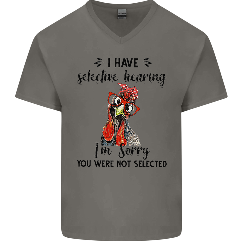 I Have Selective Hearing Sarcasm Slogan Mens V-Neck Cotton T-Shirt Charcoal