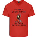 I Have Selective Hearing Sarcasm Slogan Mens V-Neck Cotton T-Shirt Red