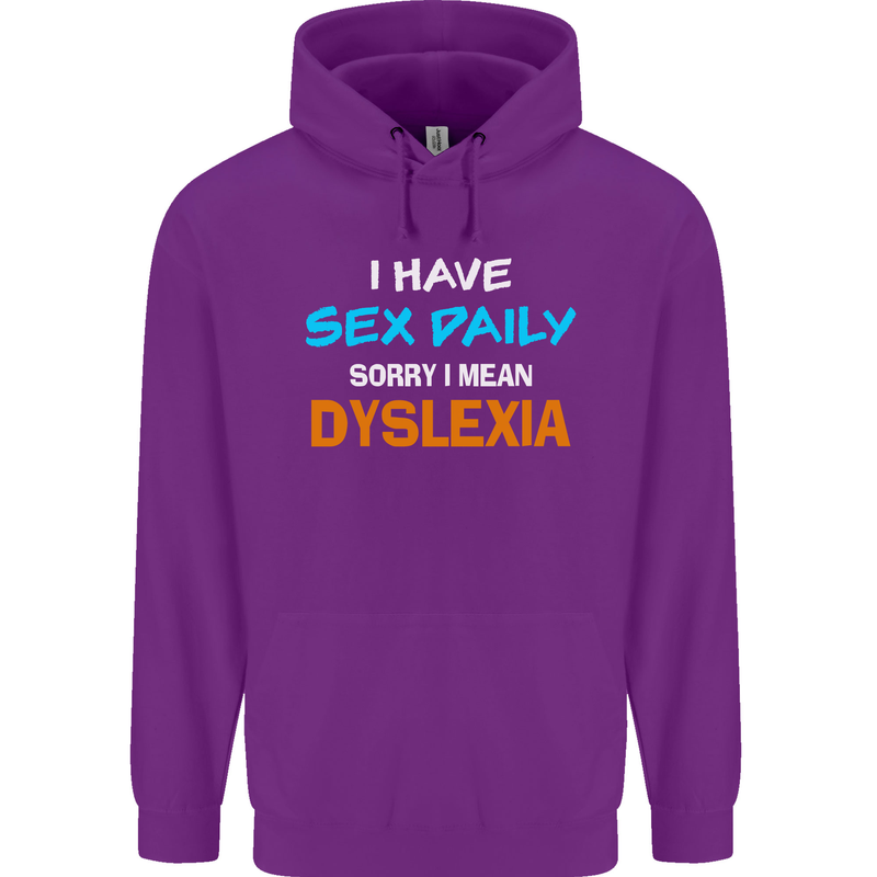 I Have Sex Daily Dyslexia Funny Slogan Mens 80% Cotton Hoodie Purple
