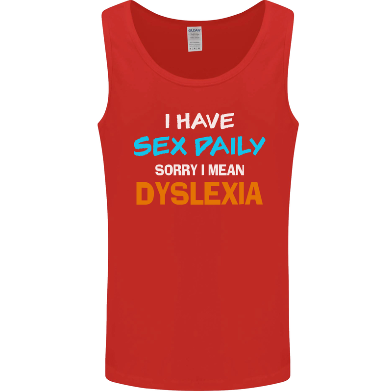 I Have Sex Daily Dyslexia Funny Slogan Mens Vest Tank Top Red