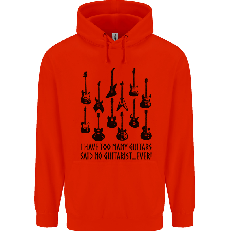 I Have Too Many Guitars Funny Guitarist Childrens Kids Hoodie Bright Red