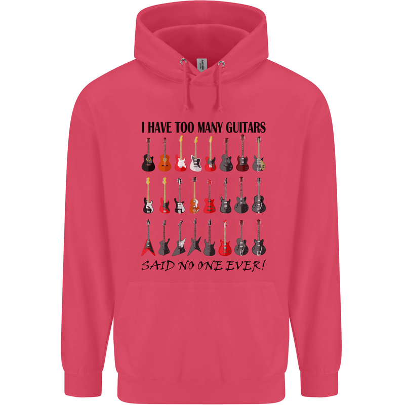 I Have Too Many Guitars Funny Guitarist Childrens Kids Hoodie Heliconia