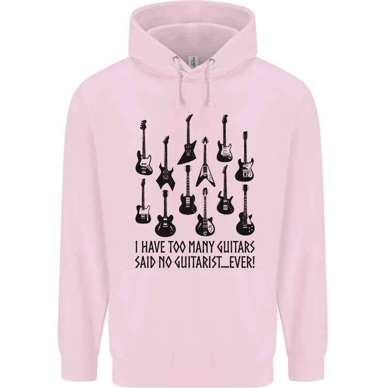 I Have Too Many Guitars Funny Guitarist Childrens Kids Hoodie Light Pink