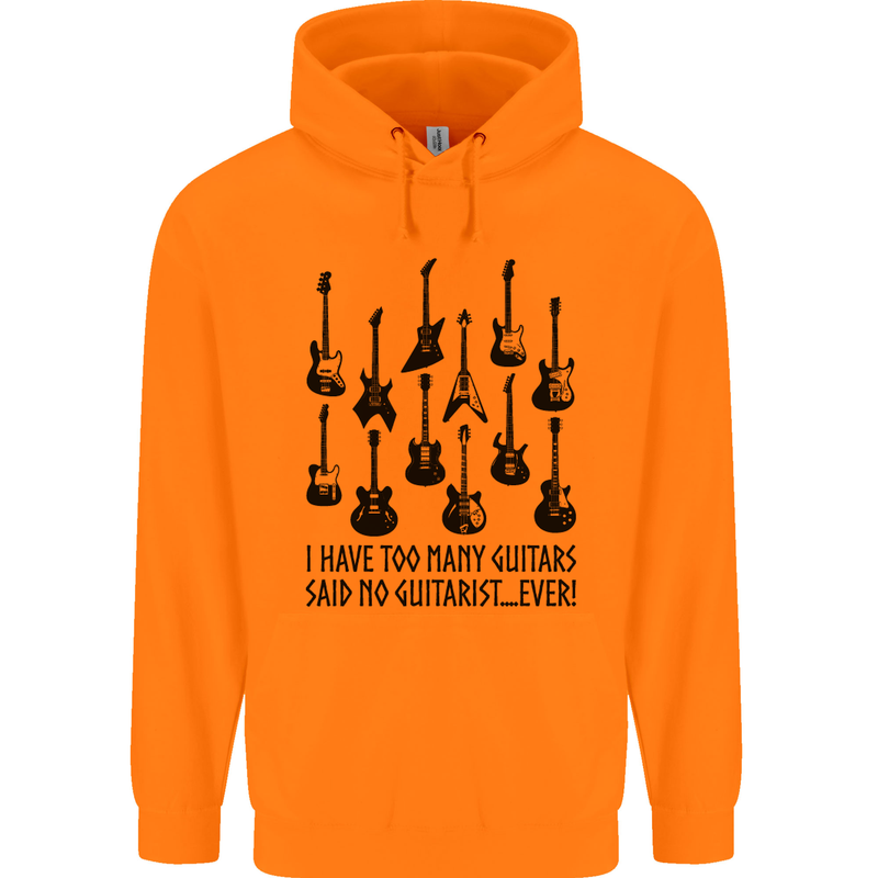I Have Too Many Guitars Funny Guitarist Childrens Kids Hoodie Orange