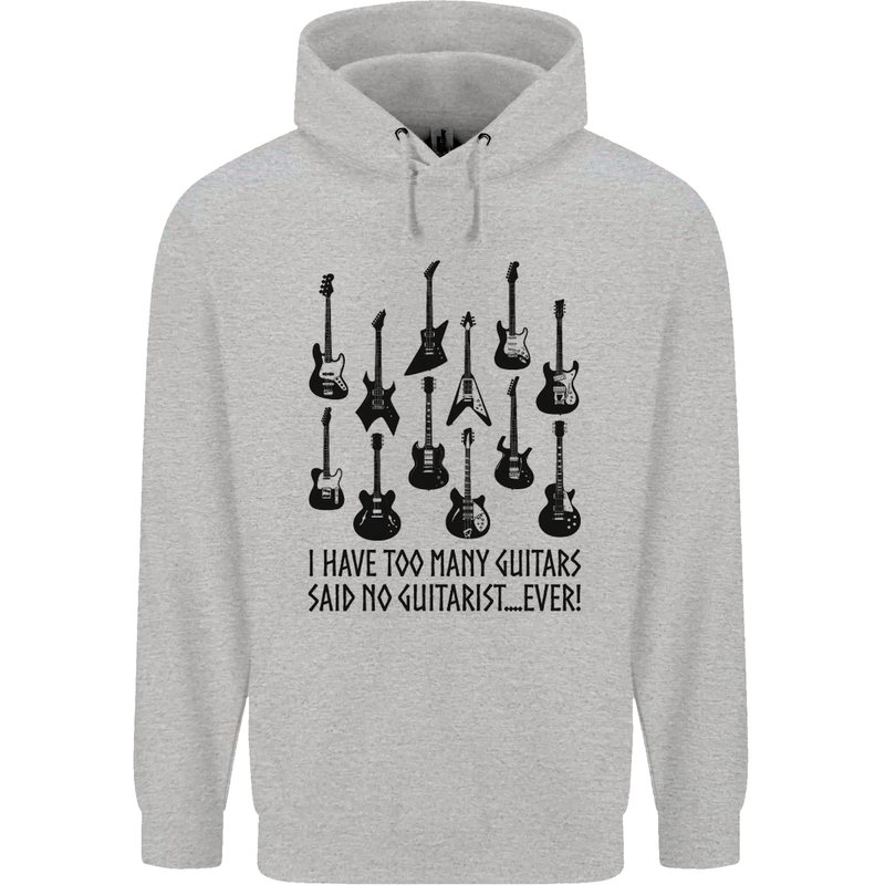I Have Too Many Guitars Funny Guitarist Childrens Kids Hoodie Sports Grey