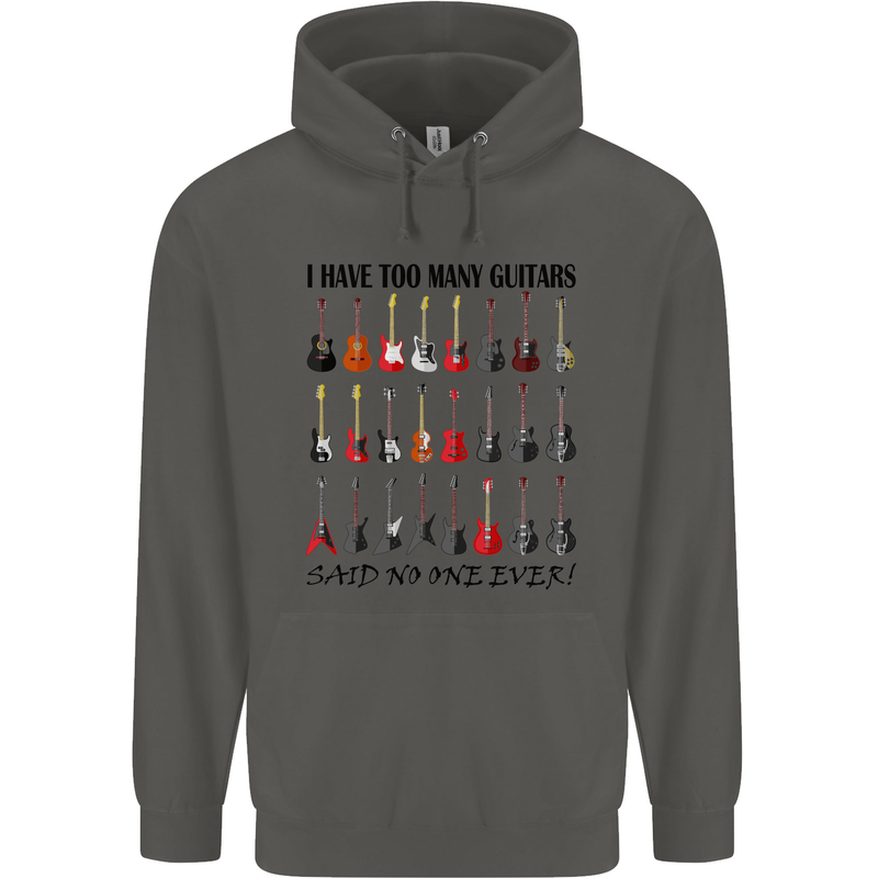I Have Too Many Guitars Funny Guitarist Childrens Kids Hoodie Storm Grey