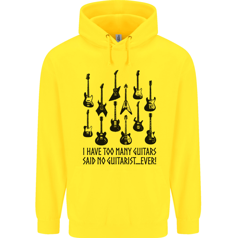 I Have Too Many Guitars Funny Guitarist Childrens Kids Hoodie Yellow
