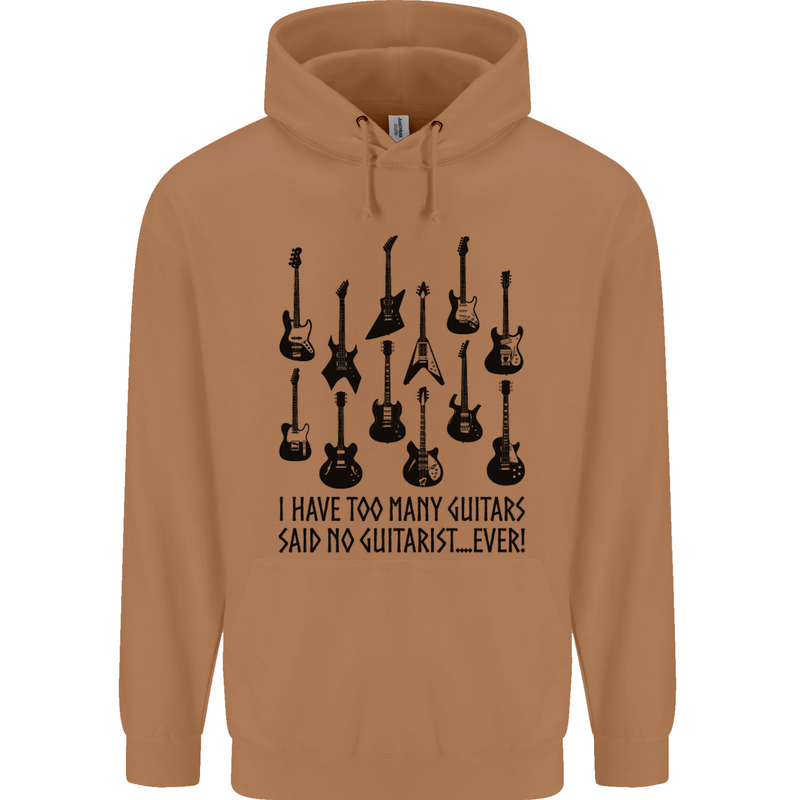 I Have Too Many Guitars Funny Guitarist Mens 80% Cotton Hoodie Caramel Latte