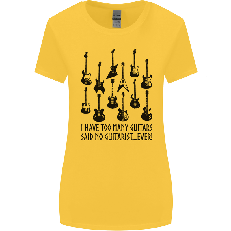 I Have Too Many Guitars Funny Guitarist Womens Wider Cut T-Shirt Yellow