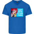I Haven't Seen Him Fishing Funny Fisherman Mens V-Neck Cotton T-Shirt Royal Blue
