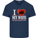I Heart My Wife 4x4 Mens V-Neck Cotton T-Shirt Navy Blue