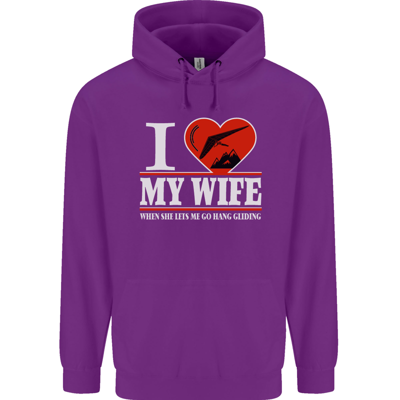 I Heart My Wife Hang Gliding Hang Glider Mens 80% Cotton Hoodie Purple