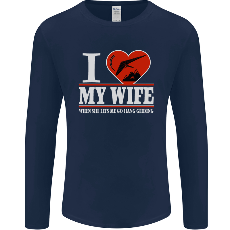 I Heart My Wife Hang Gliding Hang Glider Mens Long Sleeve T-Shirt Navy Blue