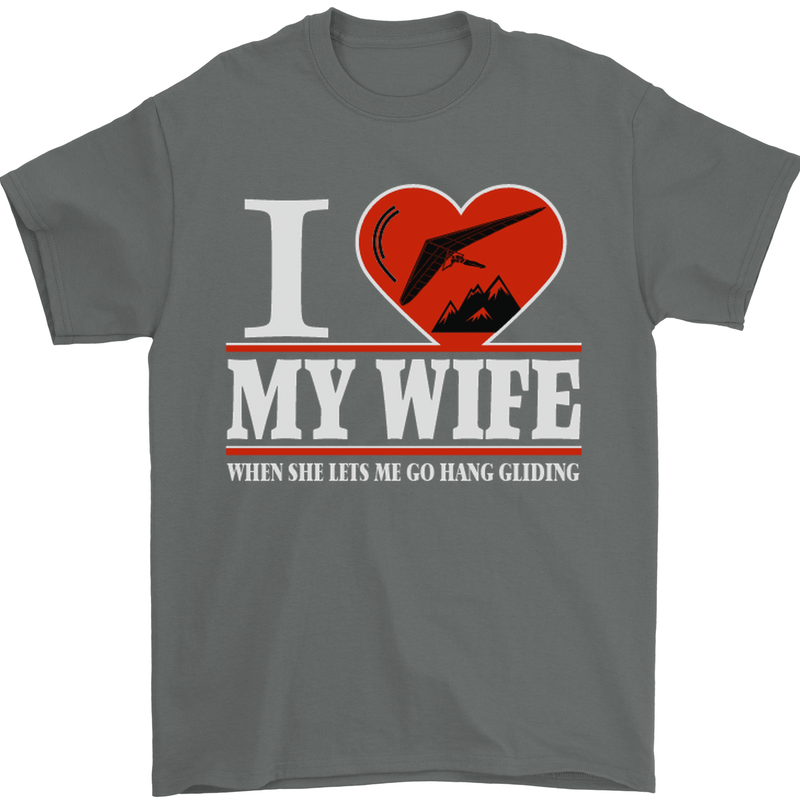I Heart My Wife Hang Gliding Hang Glider Mens T-Shirt Cotton Gildan Charcoal