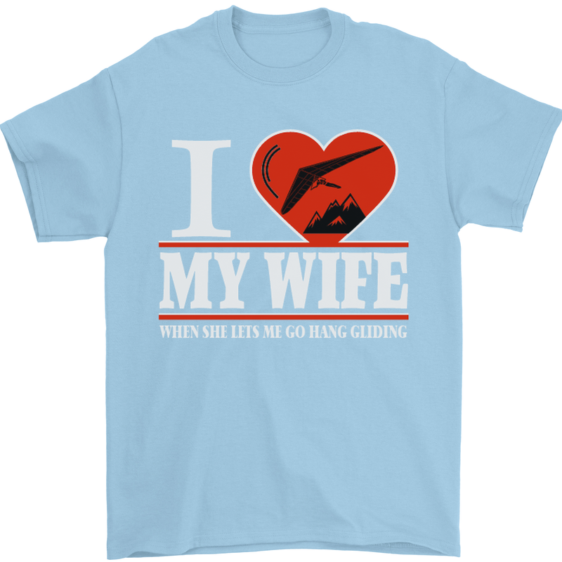 I Heart My Wife Hang Gliding Hang Glider Mens T-Shirt Cotton Gildan Light Blue