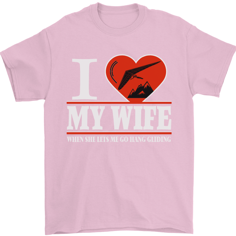 I Heart My Wife Hang Gliding Hang Glider Mens T-Shirt Cotton Gildan Light Pink