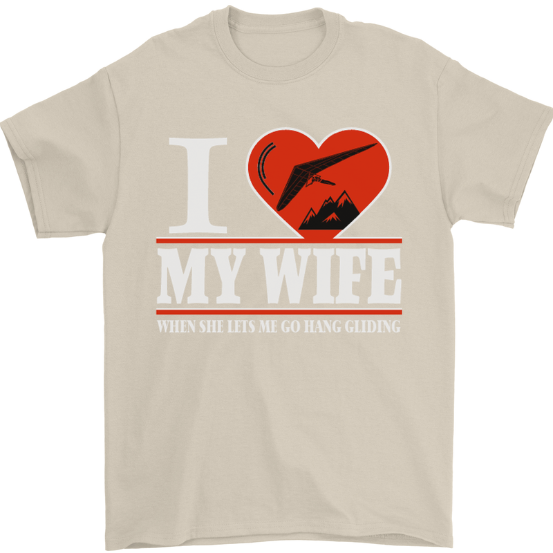 I Heart My Wife Hang Gliding Hang Glider Mens T-Shirt Cotton Gildan Sand