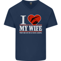 I Heart My Wife Hang Gliding Hang Glider Mens V-Neck Cotton T-Shirt Navy Blue