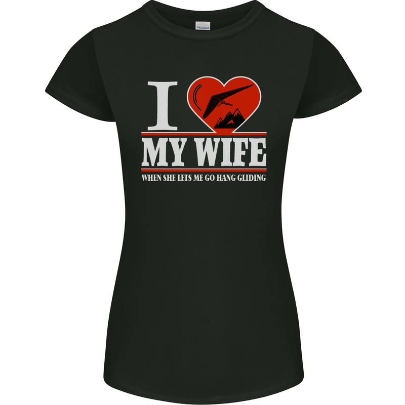 I Heart My Wife Hang Gliding Hang Glider Womens Petite Cut T-Shirt Black