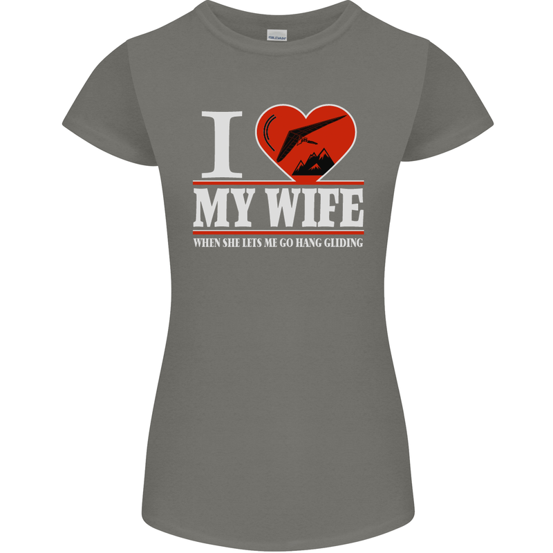 I Heart My Wife Hang Gliding Hang Glider Womens Petite Cut T-Shirt Charcoal