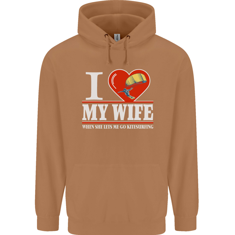 I Heart My Wife Kitesurfing Kitesurfer Mens 80% Cotton Hoodie Caramel Latte
