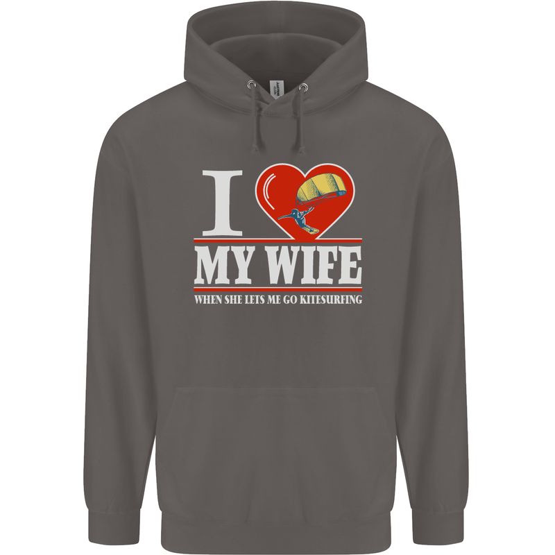 I Heart My Wife Kitesurfing Kitesurfer Mens 80% Cotton Hoodie Charcoal