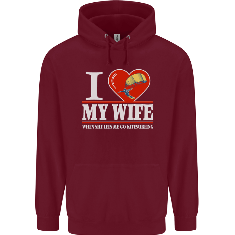 I Heart My Wife Kitesurfing Kitesurfer Mens 80% Cotton Hoodie Maroon