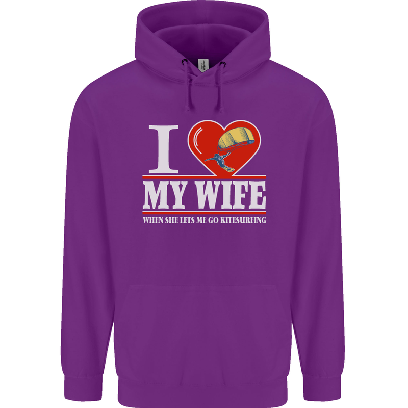 I Heart My Wife Kitesurfing Kitesurfer Mens 80% Cotton Hoodie Purple