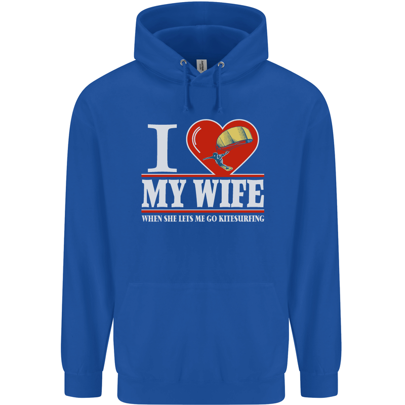 I Heart My Wife Kitesurfing Kitesurfer Mens 80% Cotton Hoodie Royal Blue
