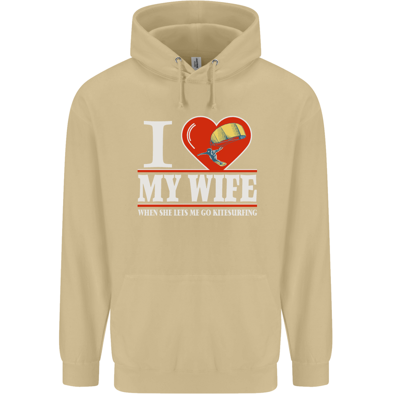 I Heart My Wife Kitesurfing Kitesurfer Mens 80% Cotton Hoodie Sand