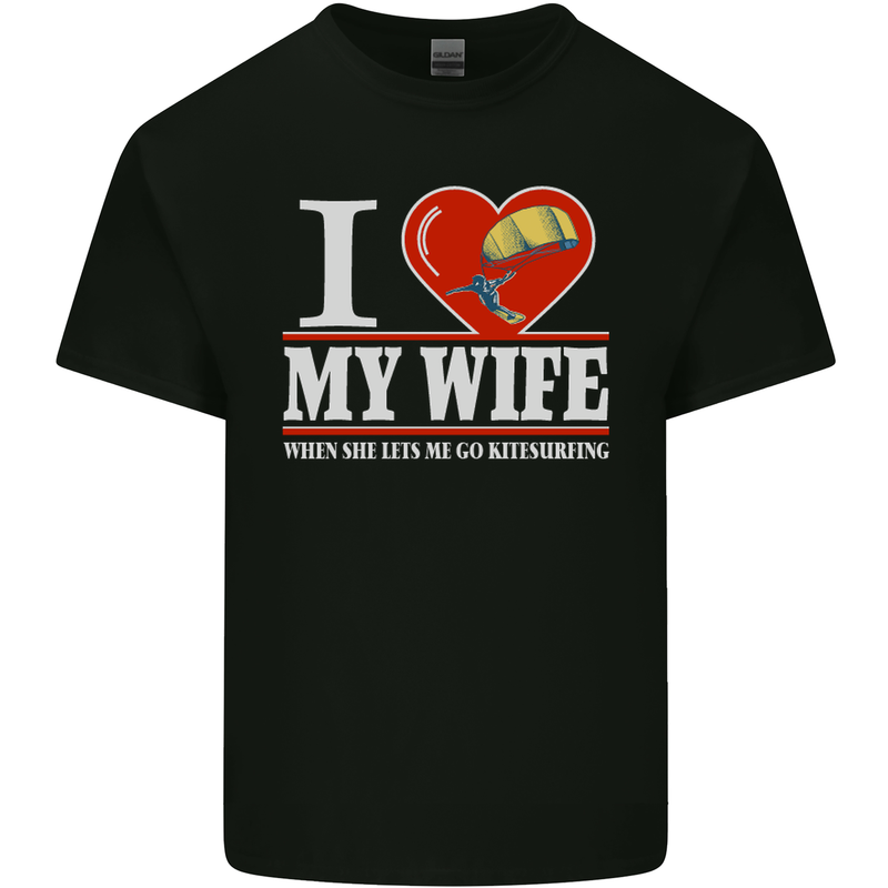 I Heart My Wife Kitesurfing Kitesurfer Mens Cotton T-Shirt Tee Top Black